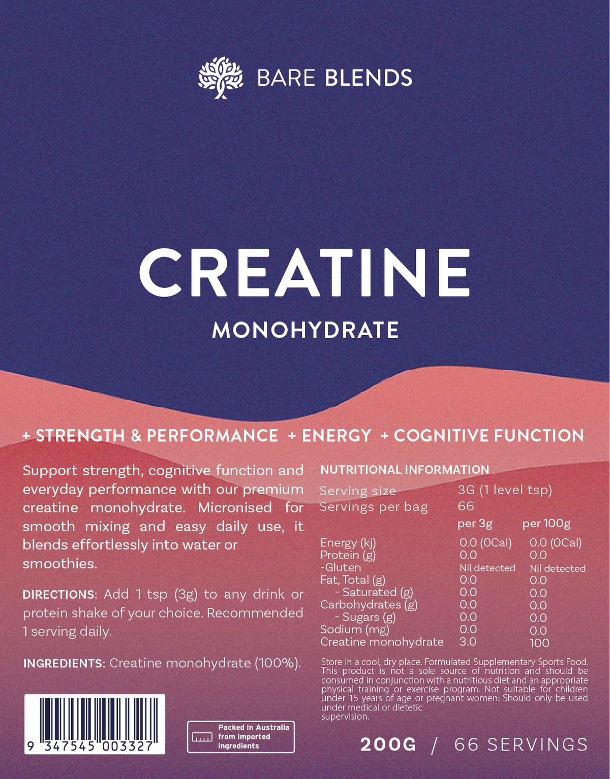 Creatine monohydrate by Bare Blends
