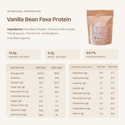 Nutrition and essential amino acid information for Bare Blends Vanilla Bean Fava Protein